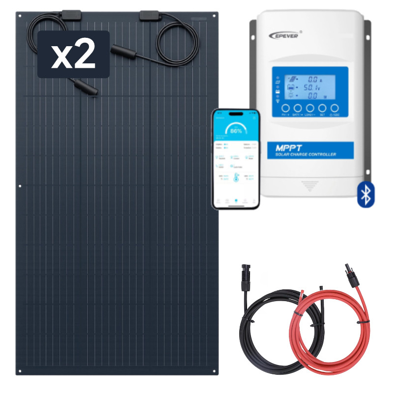 Zestaw do kampera panel elastyczny 2x 105W, regulator ładowania 20A